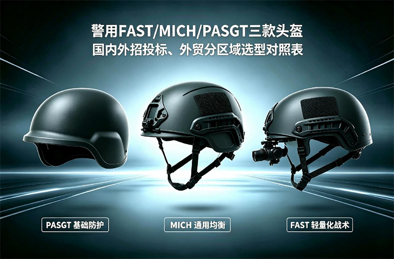 警用FAST_MICH_PASGT三款头盔国内外招投标、外贸分区域选型对照表